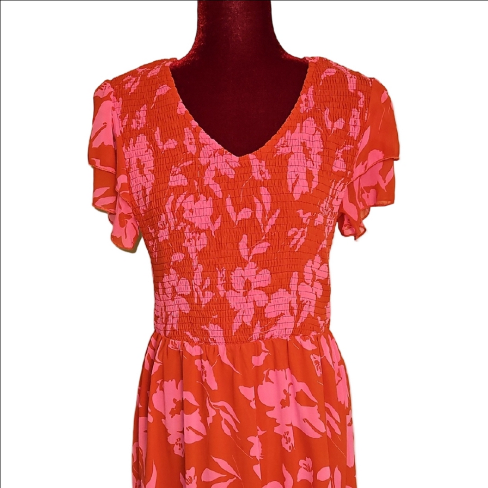 Pink And Orange Floral Dress Size Large